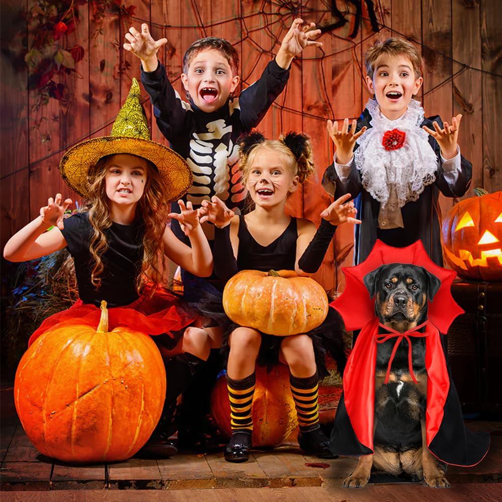 Dog Vampire Cape Costume – Black & Red Halloween Cloak for Medium and Large Dogs