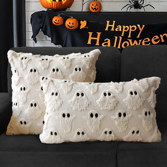 Set of 2 Beige Faux Fur Halloween Pillow Covers – 18x18 Inch Plush Decorative Cushion Cases with Hidden Zipper