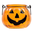 Glass Jack-O’-Lantern Tea Light Holder – Orange Pumpkin Candle Holder for Halloween Table & Home Décor