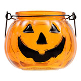 Glass Jack-O’-Lantern Tea Light Holder – Orange Pumpkin Candle Holder for Halloween Table & Home Décor