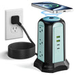 Surge Protector Tower with Wireless Charger – 9 AC Outlets, 4 USB Ports & 10Ft Extension Cord