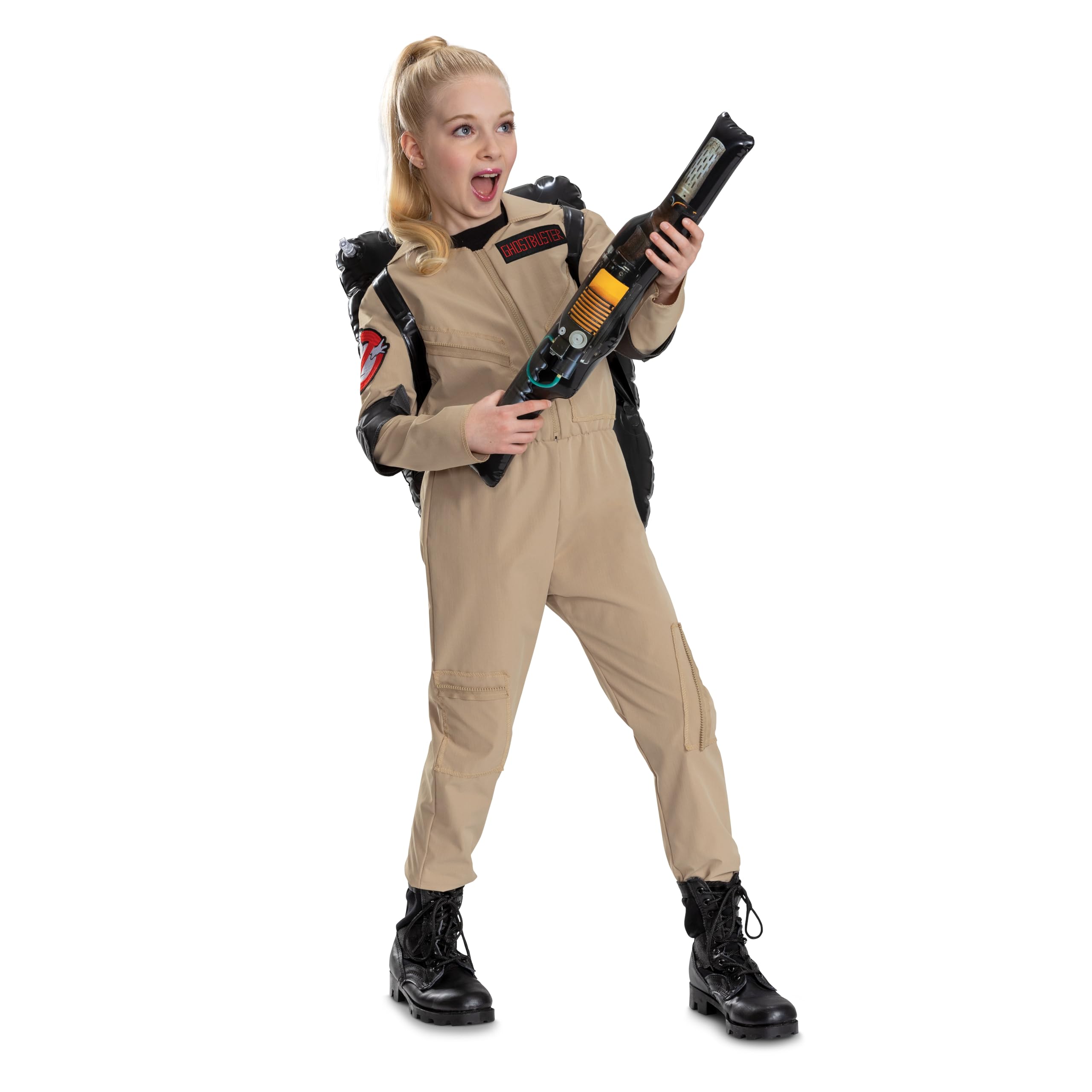 Kids Ghostbusters Spengler Costume – Official Movie Jumpsuit with Logo & Inflatable Proton Pack (Model 164259M-V2)