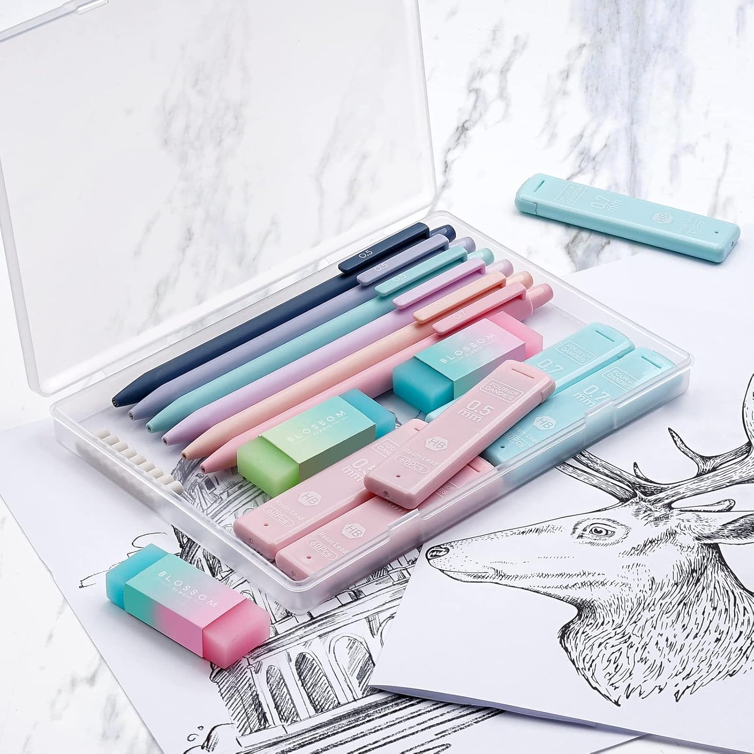 Pastel Mechanical Pencil Set with 360 HB Leads