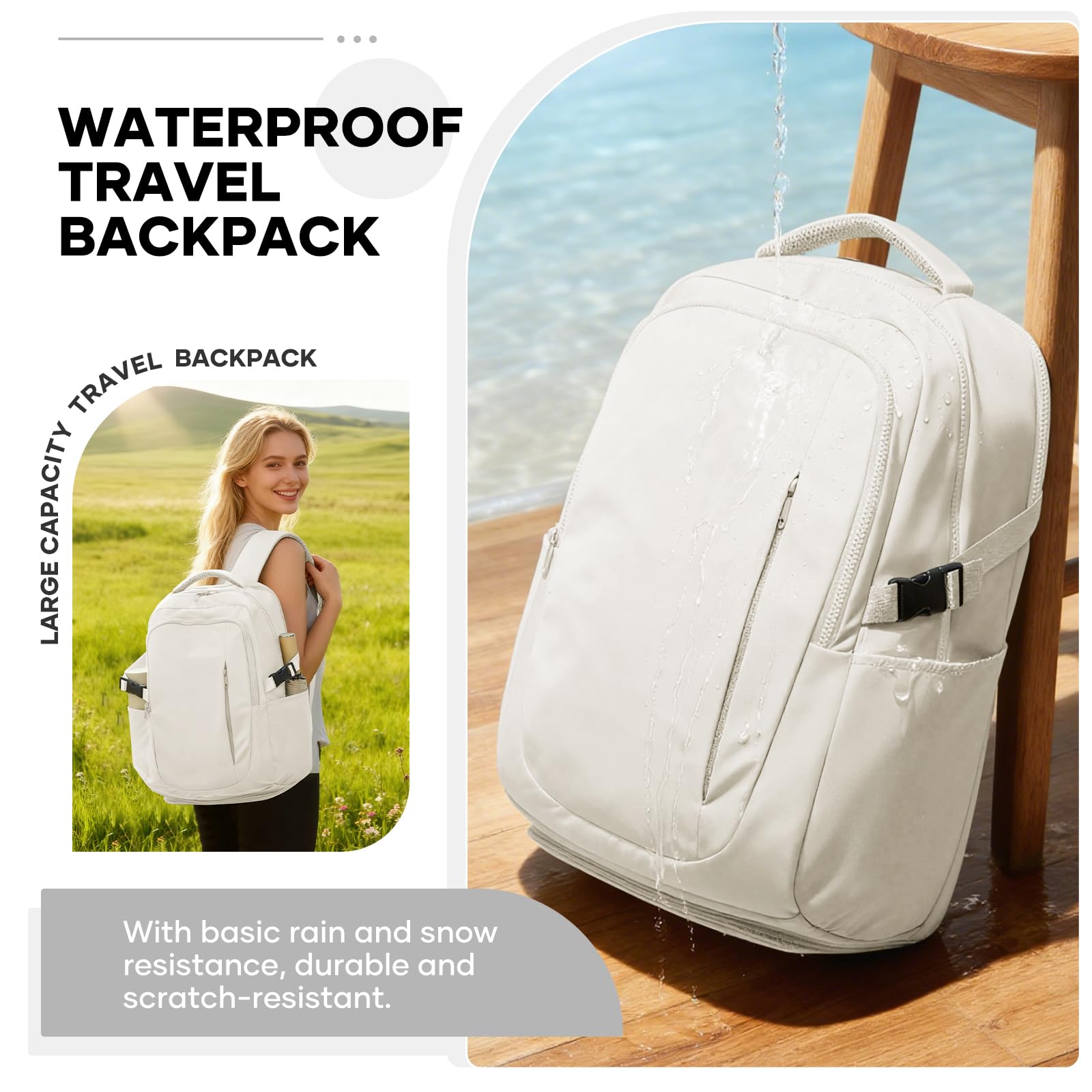 SUWASP Airline-Approved Large Travel Backpack with Laptop & Shoe Compartment – Beige