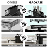 GAOKASE Stainless Steel Dish Drying Rack – Space-Saving 1-Tier Kitchen Counter Dish Drainer with Utensil Holder (Black)