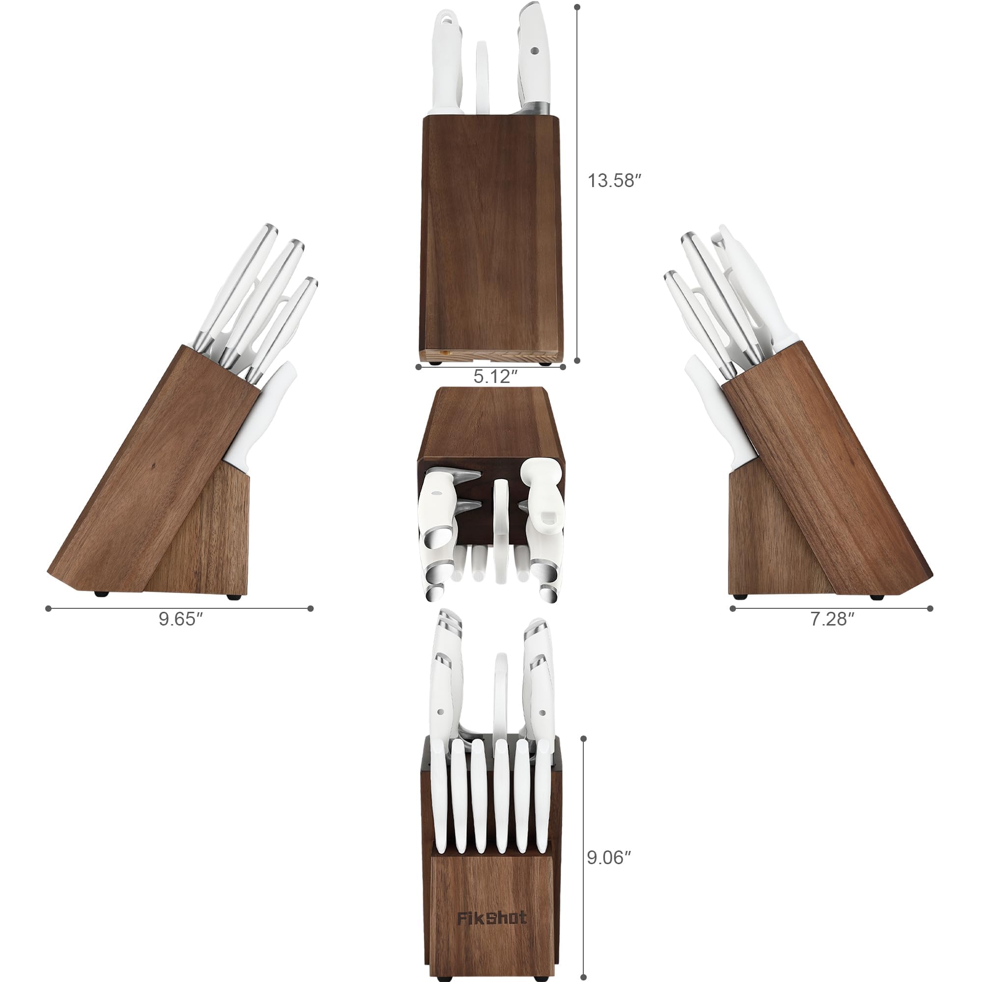 14-Piece Kitchen Knife Block Set with Built-In Sharpener – High-Carbon Stainless Steel (White)