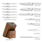 14-Piece Kitchen Knife Block Set with Built-In Sharpener – High-Carbon Stainless Steel (White)