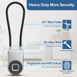 Bluetooth Fingerprint Cable Padlock with App Control, USB-C Rechargeable Smart Security Lock for Luggage, Locker & Travel Gear