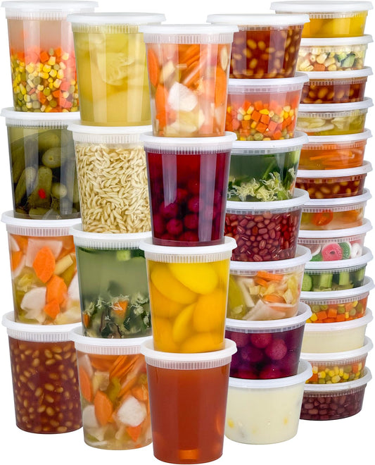 Deli Food Storage Containers with Lids – 60 Complete Sets (32oz / 16oz / 8oz), BPA-Free