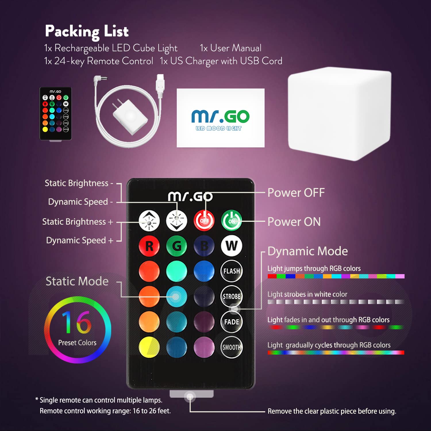 4” Rechargeable RGB LED Cube Night Light – Child-Friendly Waterproof Color Changing Mood Lamp