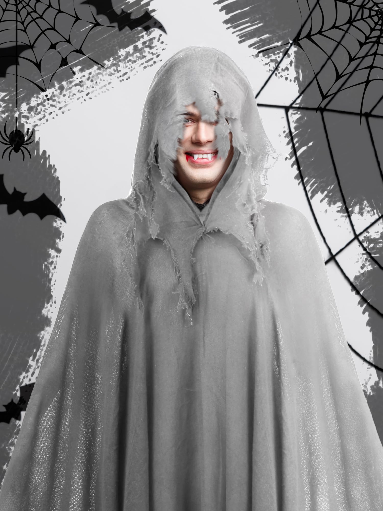 Gray Linen Hooded Cloak – Medieval Ghost Cape for Halloween, Cosplay & Fantasy Roleplay 🕯️🖤