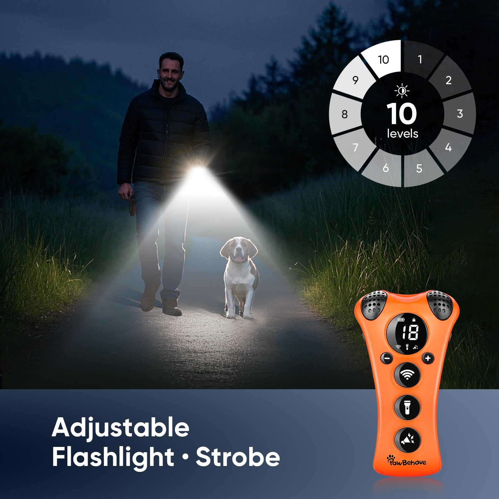Adjustable Ultrasonic Dog Training Device with 10 Frequency Levels, LCD Display, Rechargeable Battery, and LED Flashlight for Behavior Correction