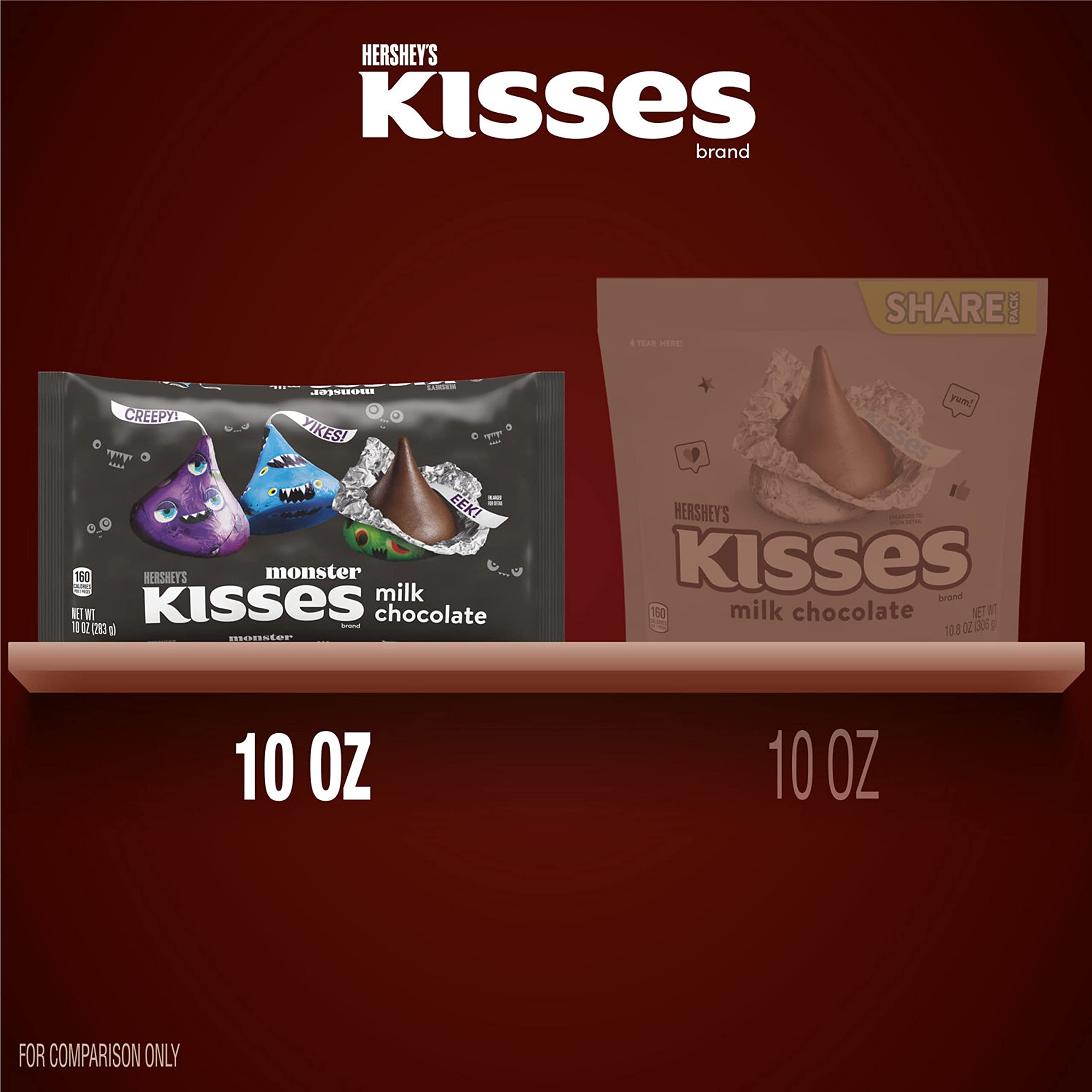 HERSHEY’S KISSES Monster Milk Chocolate Candy – 10 oz Bag, Halloween Edition (Green, Purple & Blue Foils)