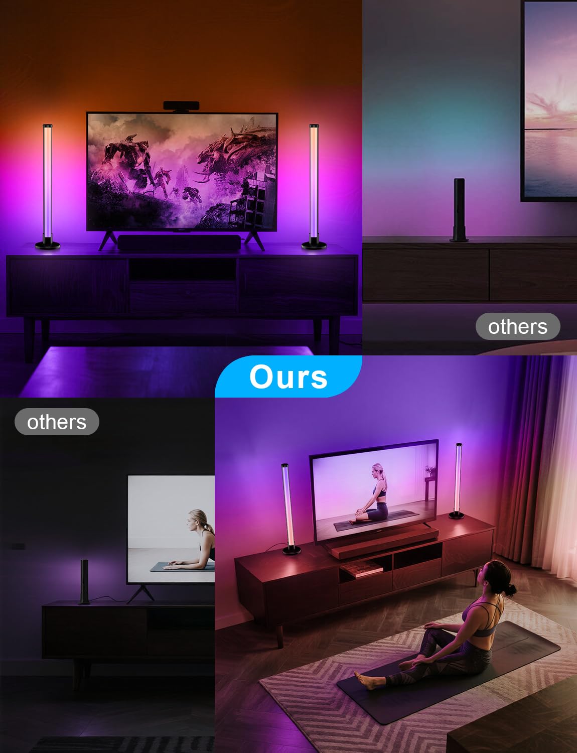 ELOUYCKE Premium RGB Smart Light Bars – Metal Base 17.3” Gaming & TV Ambient Lighting with 213 Modes