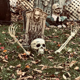 Realistic Skull and Bone Set – Creepy Skeleton Graveyard Halloween Yard Decoration (Gray, 3-Piece Set)