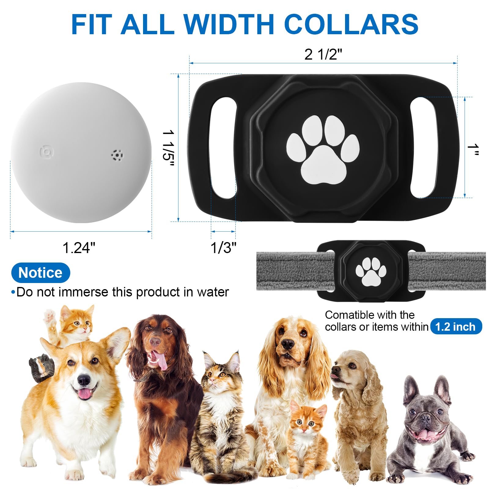 Smart Pet Tracker for Android, Waterproof GPS Tag for Cats & Dogs, No Subscription Required, Lightweight Silicone Collar Holder