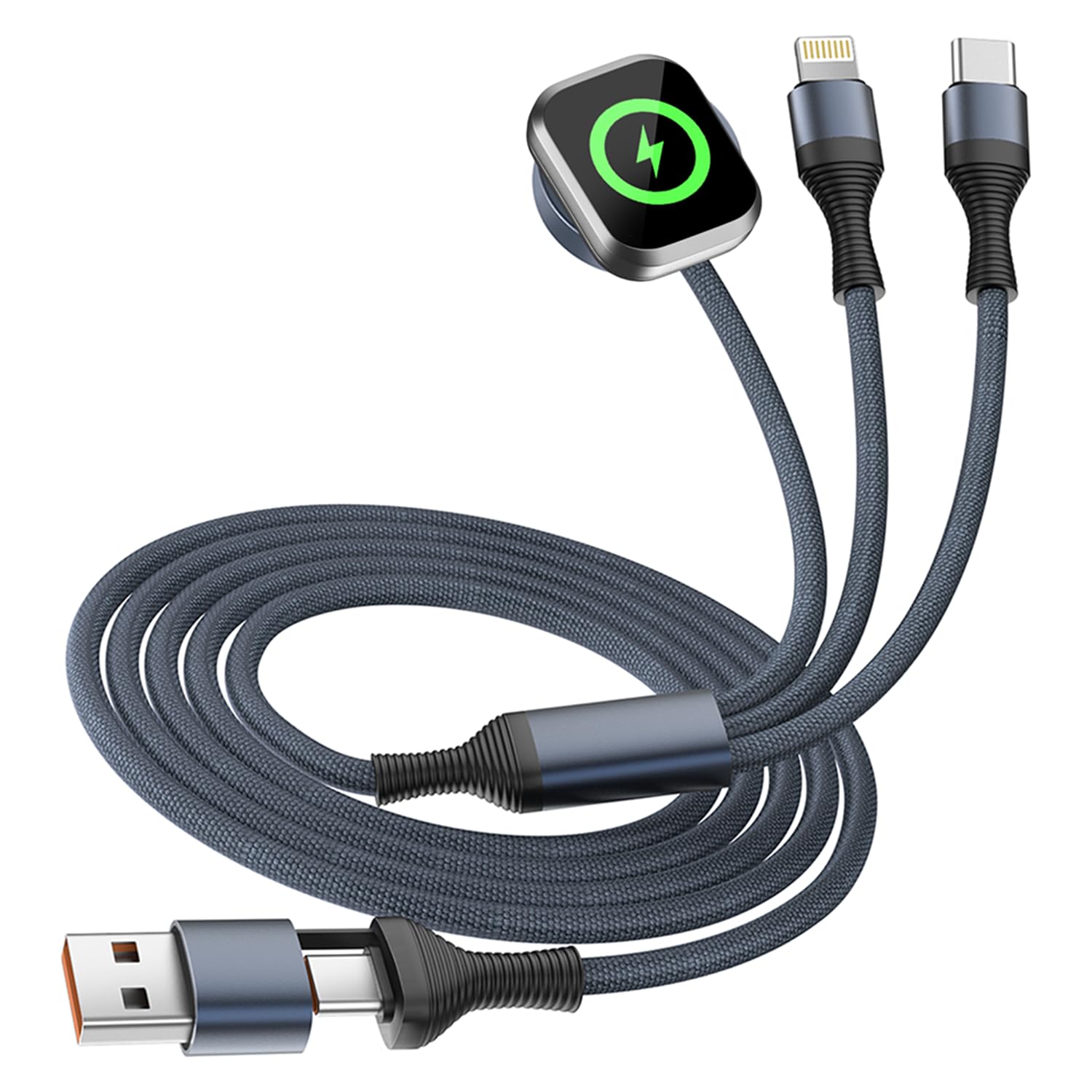 3-in-2 Multi Charging Cable for iPhone, Apple Watch & USB-C Devices – Universal Travel Charging Cord (4FT)