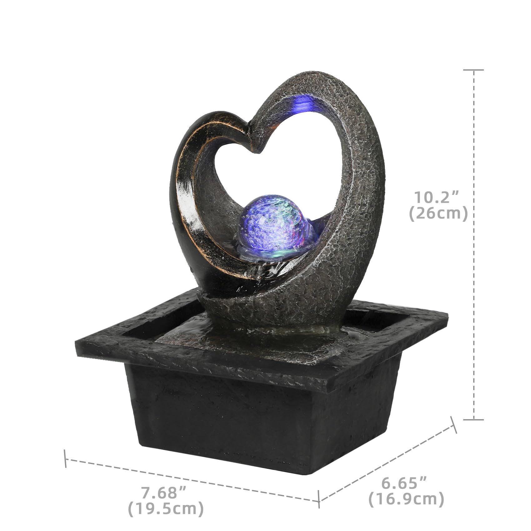 Modern RGB LED Tabletop Waterfall Fountain with Crystal Spin Ball – Polyresin Indoor Zen Decor (Black)