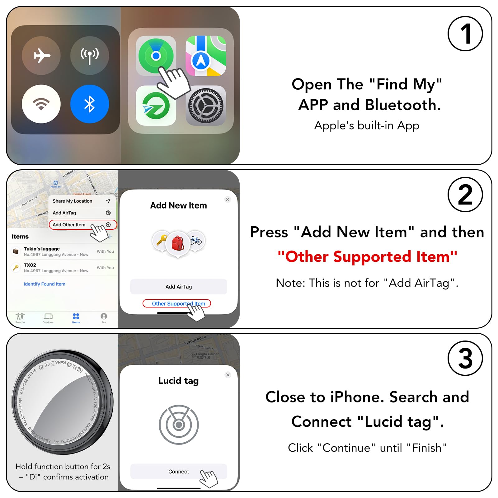 Tukio Bluetooth Tracker Tag 4 Pack, Apple Find My Compatible Item Locator, IP67 Waterproof Smart Key Finder with Loud Alert and Replaceable Battery