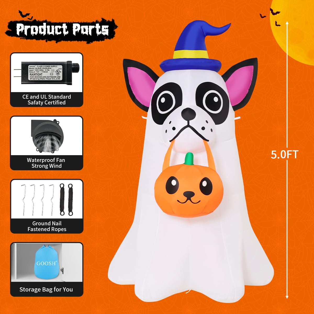 Halloween Inflatable Dog with Pumpkin – 4FT Light-Up Yard Decoration with LED & Fast Inflation