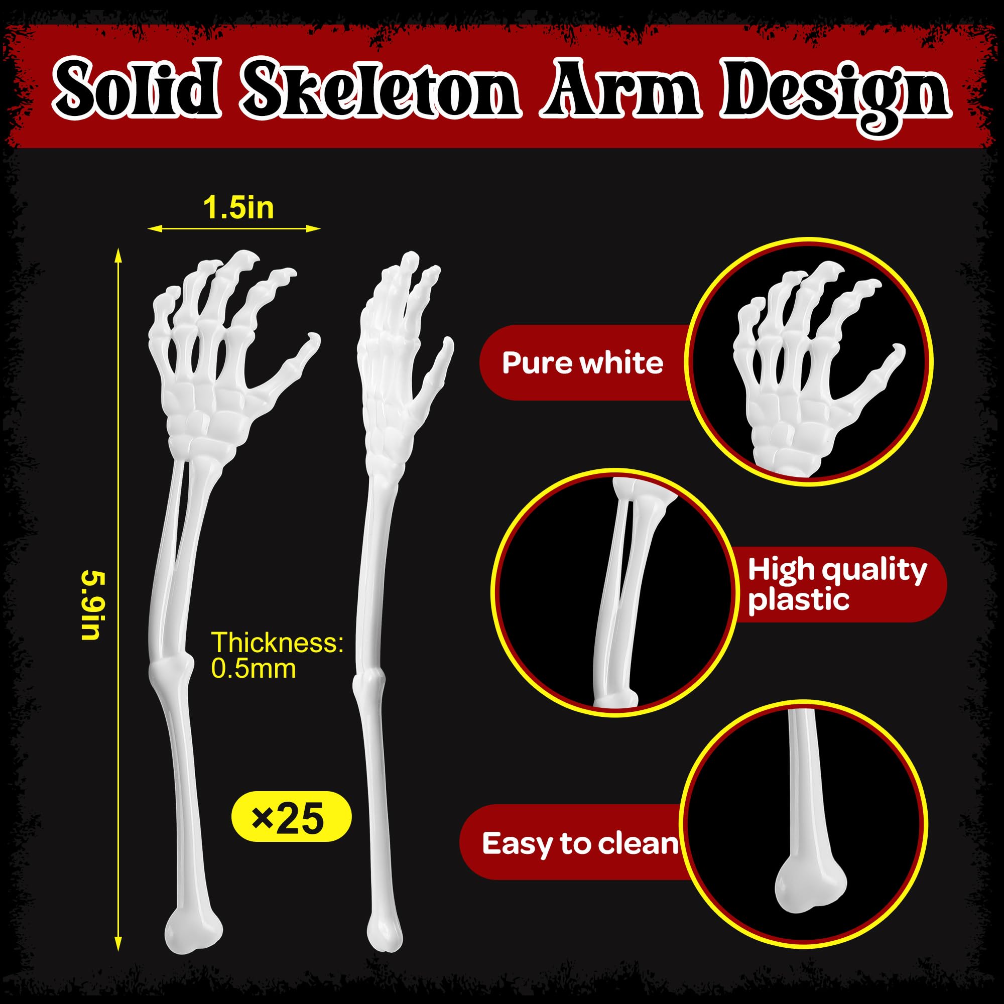 Halloween Skeleton Drink Stirrers – 25 Pcs Plastic Swizzle Sticks for Cocktails & Party Drinks