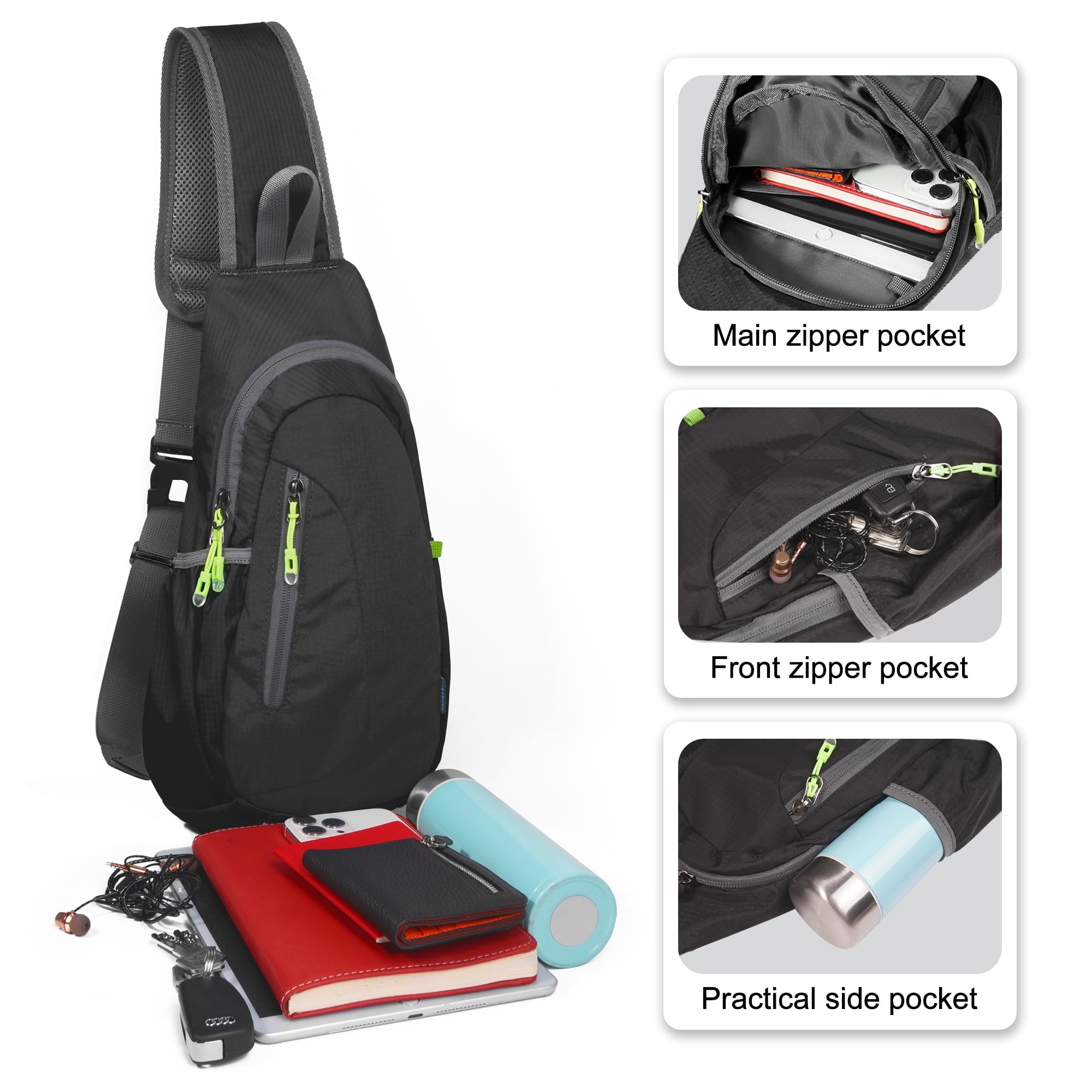 Lightweight Sling Bag Crossbody Backpack – Compact Chest & Shoulder Daypack for Travel, Gym & Outdoor Sports (Black)