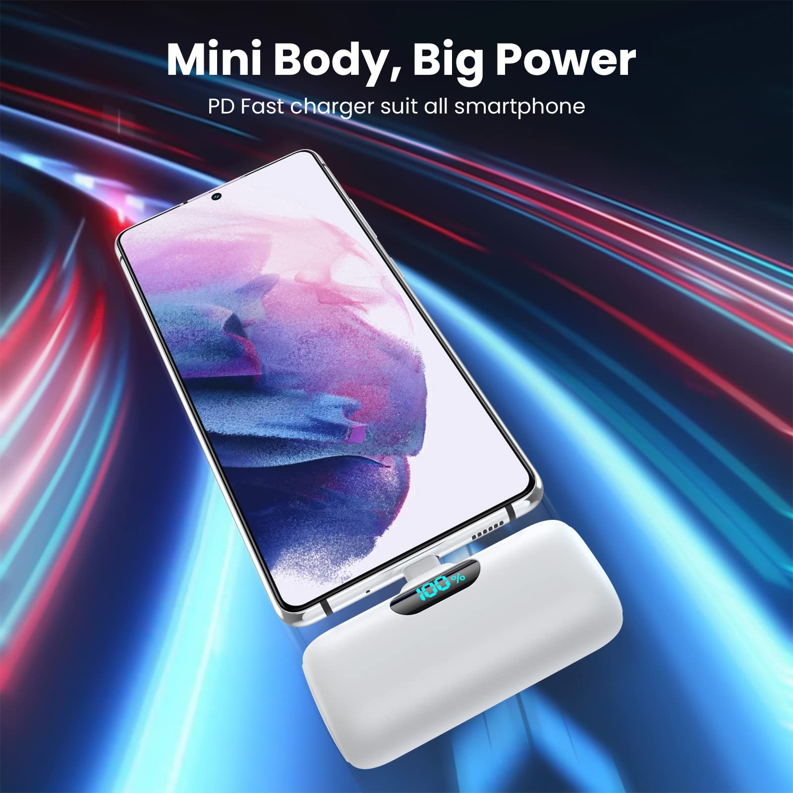 Mini 5000mAh USB-C Portable Charger with 20W Fast Charging – Ultra Compact Lipstick Size Power Bank for iPhone & Android