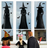 Halloween Witch Window Clings – 3 Scary Witches & 34 Bats Double-Sided PVC Silhouette Stickers (Black, Reusable)