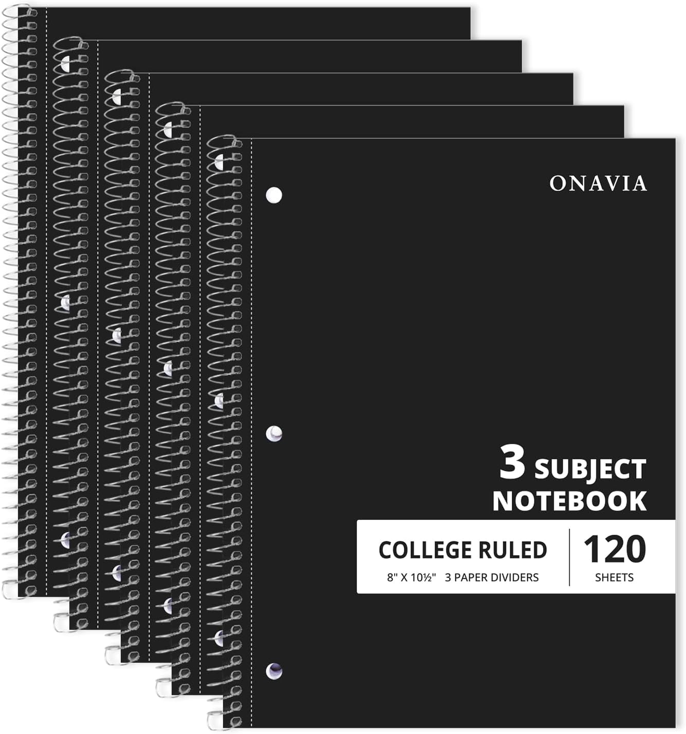 Assorted 5-Pack 3-Subject College Ruled Notebooks
