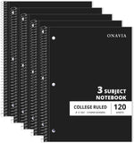 Assorted 5-Pack 3-Subject College Ruled Notebooks