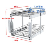2-Tier Chrome Pull-Out Cabinet Organizer – Heavy-Duty Adjustable Slide-Out Shelves for Base Cabinets (No Door Mount)