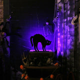2PCS Halloween Black Cat Wooden Decorations with Purple LED Lights – Spooky Tabletop Décor for Indoor & Outdoor Displays