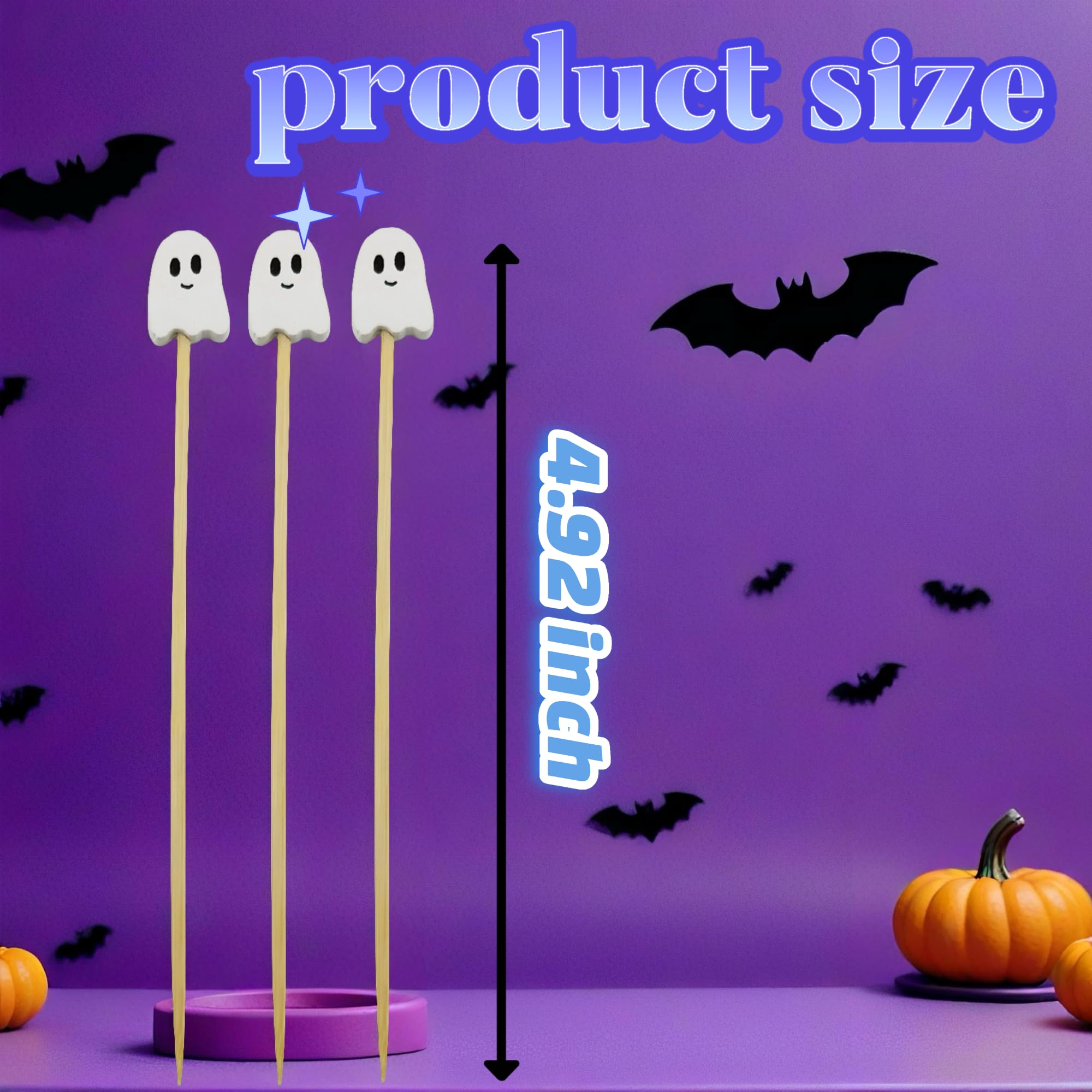 100Pcs Halloween Ghost Cocktail Picks – Pink & White Bamboo Toothpicks for Appetizers, Desserts & Party Snacks (4.92 Inches)