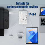 JouleLoom 17-in-1 Surge Protector Power Strip with 11 AC Outlets & USB-C Ports – Compact Flat Plug Extension Cord White