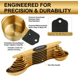 Gold Stainless Steel Measuring Cups & Spoons Set – Magnetic, Double-Sided, Precision Baking Tools (16-Piece)