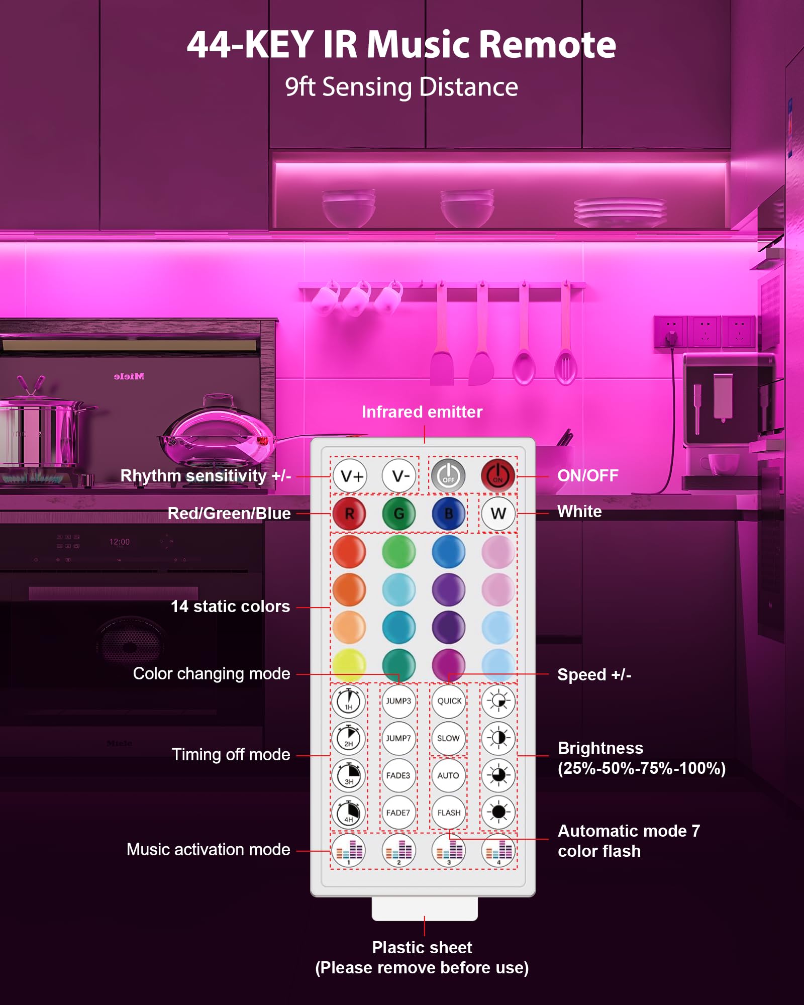 RGB LED Under Cabinet Light Bars with Music Sync & Bluetooth App Control – 200 Lumens Ambient Set
