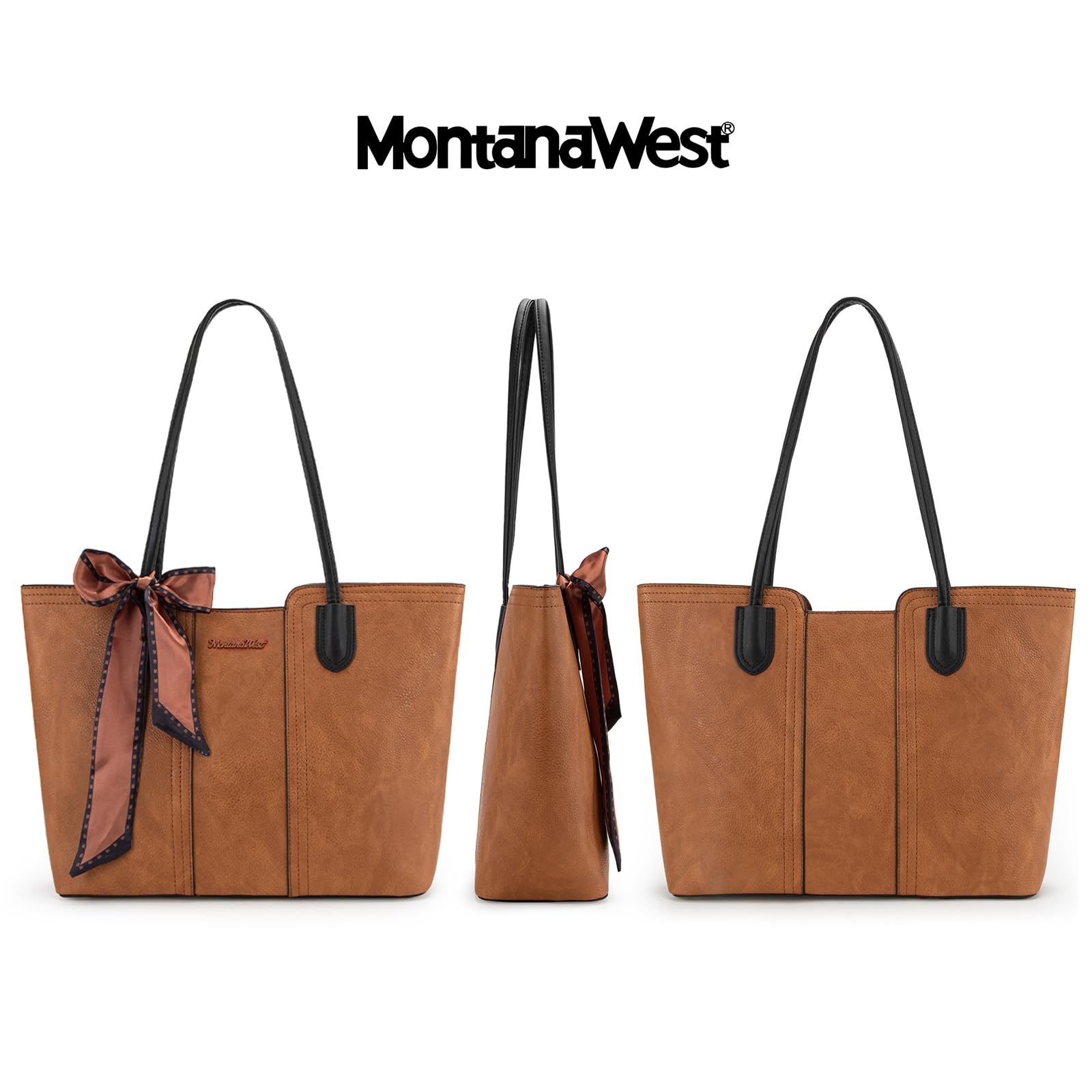 Montana West Medium Tote Bag for Women – Top Handle Satchel Shoulder Handbag in Vegan Leather (Amber Brown)
