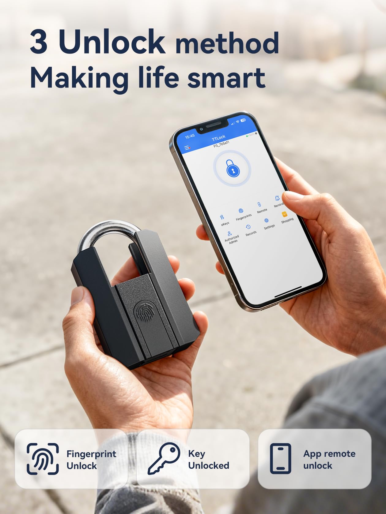 Heavy Duty Fingerprint Smart Padlock with TTLock App Control, IP67 Waterproof Biometric Lock with Type-C Rechargeable Battery