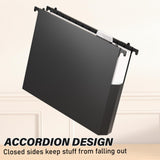 Heavy-Duty Plastic Hanging File Folders – Expandable Letter Size Filing System with Tabs (Black, 12-Pack)