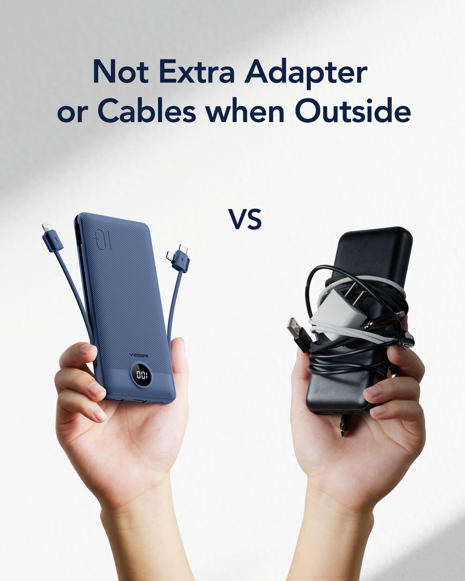 10000mAh Portable Power Bank with Built-In Cables & AC Plug – Fast Charging Multi-Device Battery Pack
