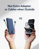 10000mAh Portable Power Bank with Built-In Cables & AC Plug – Fast Charging Multi-Device Battery Pack