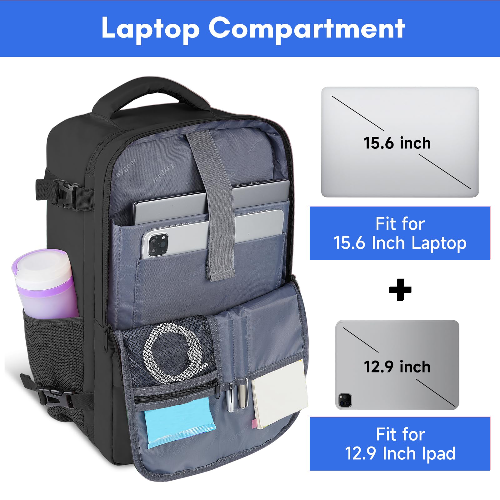 Taygeer Airline-Approved Travel Laptop Backpack – 35L Lightweight Carry-On with USB Charging (15.6″)