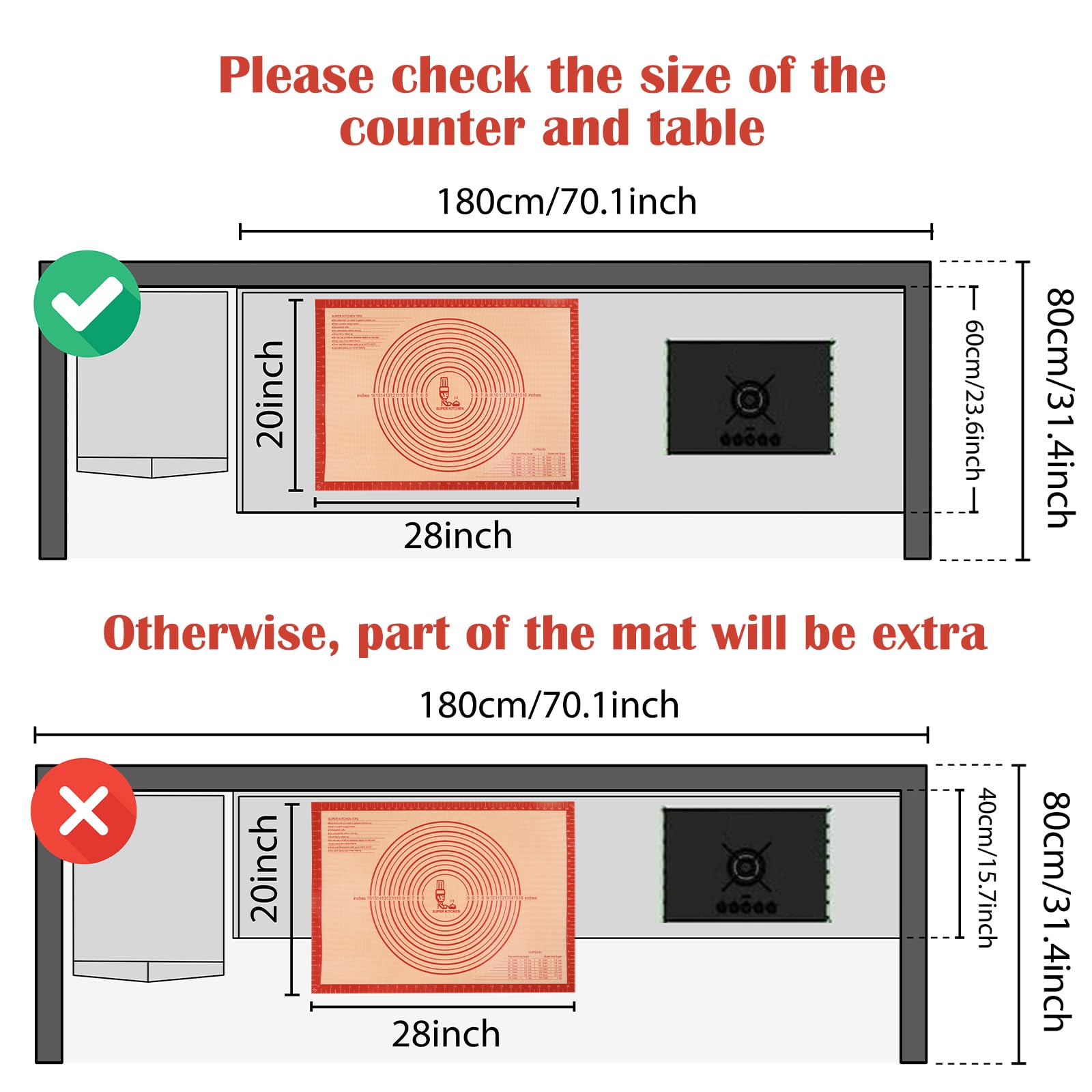 Extra Thick Silicone Pastry Baking Mat with Non-Slip Base for Dough & Baking