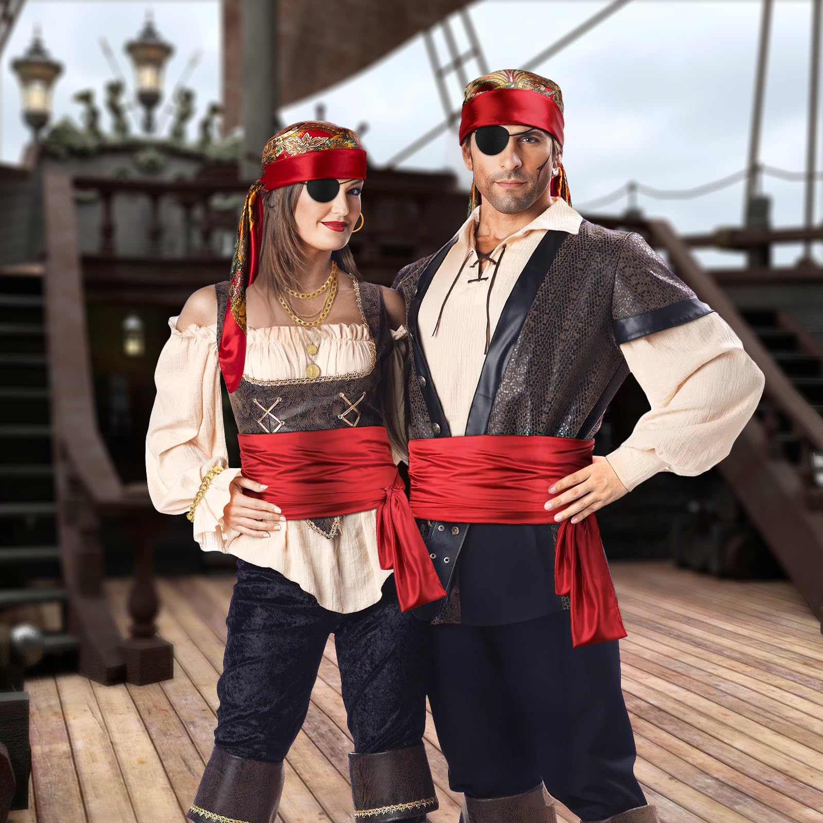 Red Pirate Accessory Set for Women – Bandana, Sash, Necklace, Bracelet, Eye Mask & Earring Kit