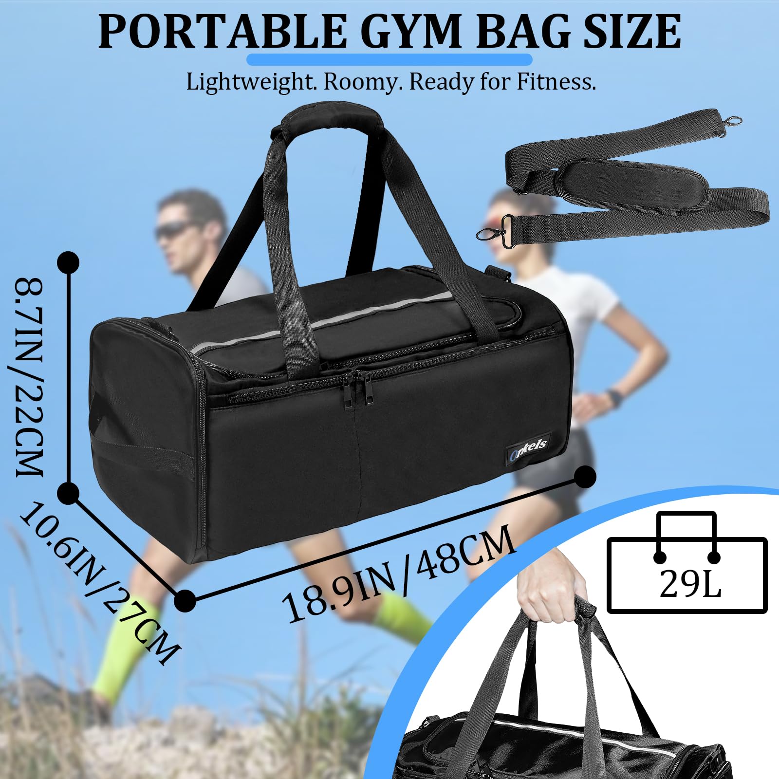 ORKELS 29L 3-in-1 Gym Bag Backpack – Waterproof Sports Duffle with Shoe & Wet Pocket for Travel and Fitness (Black)