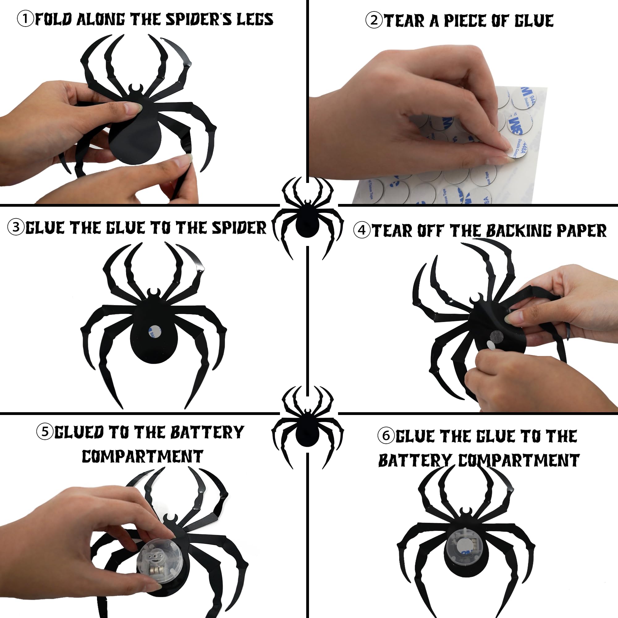 36-Pack Green Light-Up 3D Halloween Spiders – Glow Wall Decorations in 4 Sizes for Party, Windows & Indoor Haunted Decor