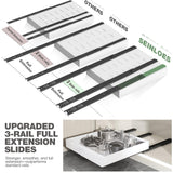 Full-Extension Pull-Out Cabinet Organizer – 22” Deep Adjustable Slide-Out Drawer with 3 Rails (White, 2-Pack)
