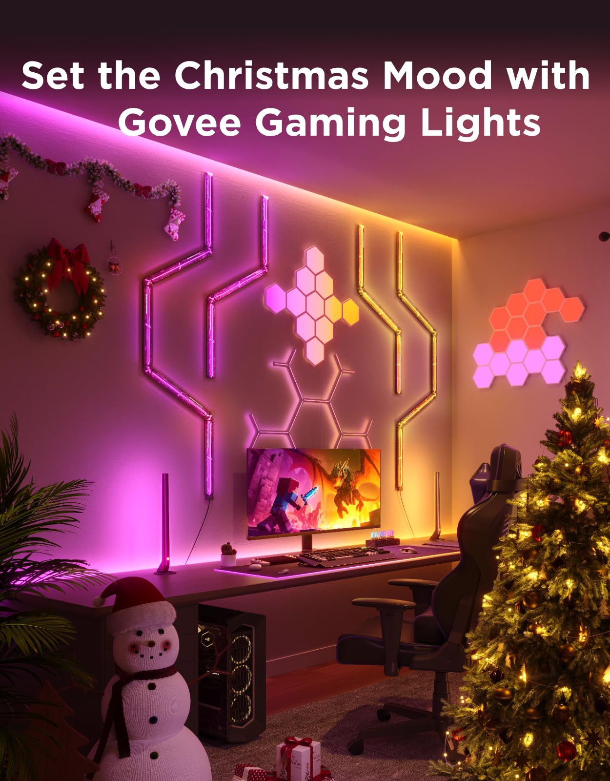 Govee RGBIC Gaming Light Bars with Razer Chroma Sync, Desktop Dial Controller & Alexa Support – Dark Grey