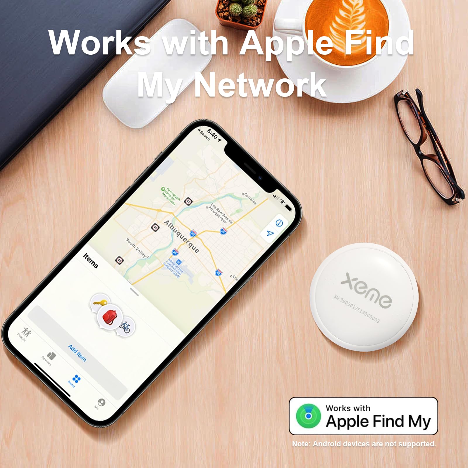 MFi Certified Bluetooth Tracker Tag, Apple Find My Compatible Item Locator, Waterproof IP67 Smart Key Finder with Replaceable Battery