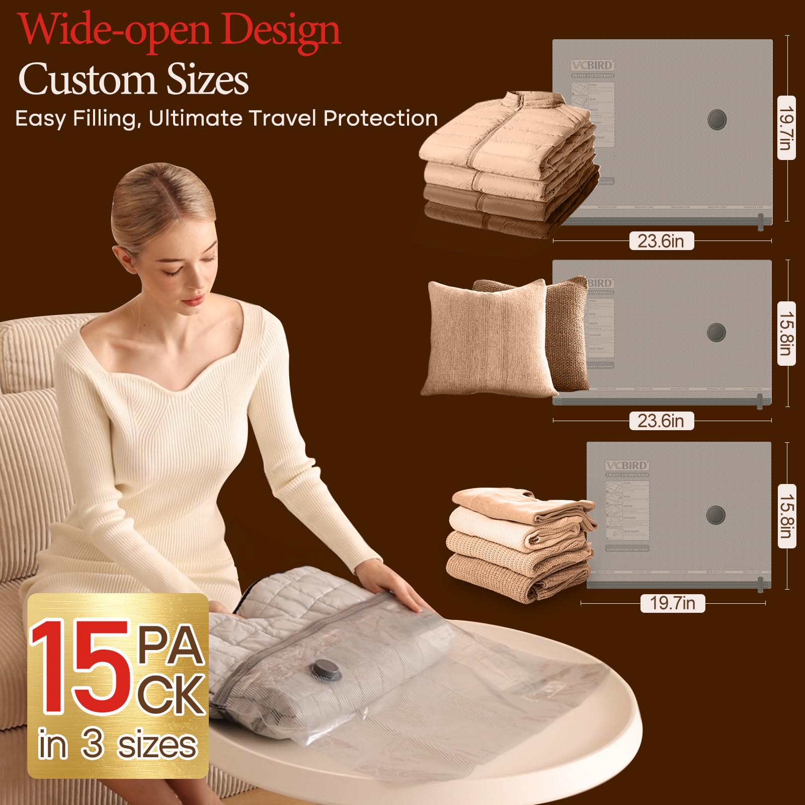 Rechargeable Vacuum Storage Bag Pump Set – Portable Travel Compression Pump with 15 Vacuum Bags for Space-Saving Packing